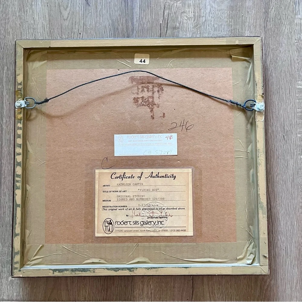 Vintage COA Framed Print‎ Etching Kathleen Cantin “FLYING ACE